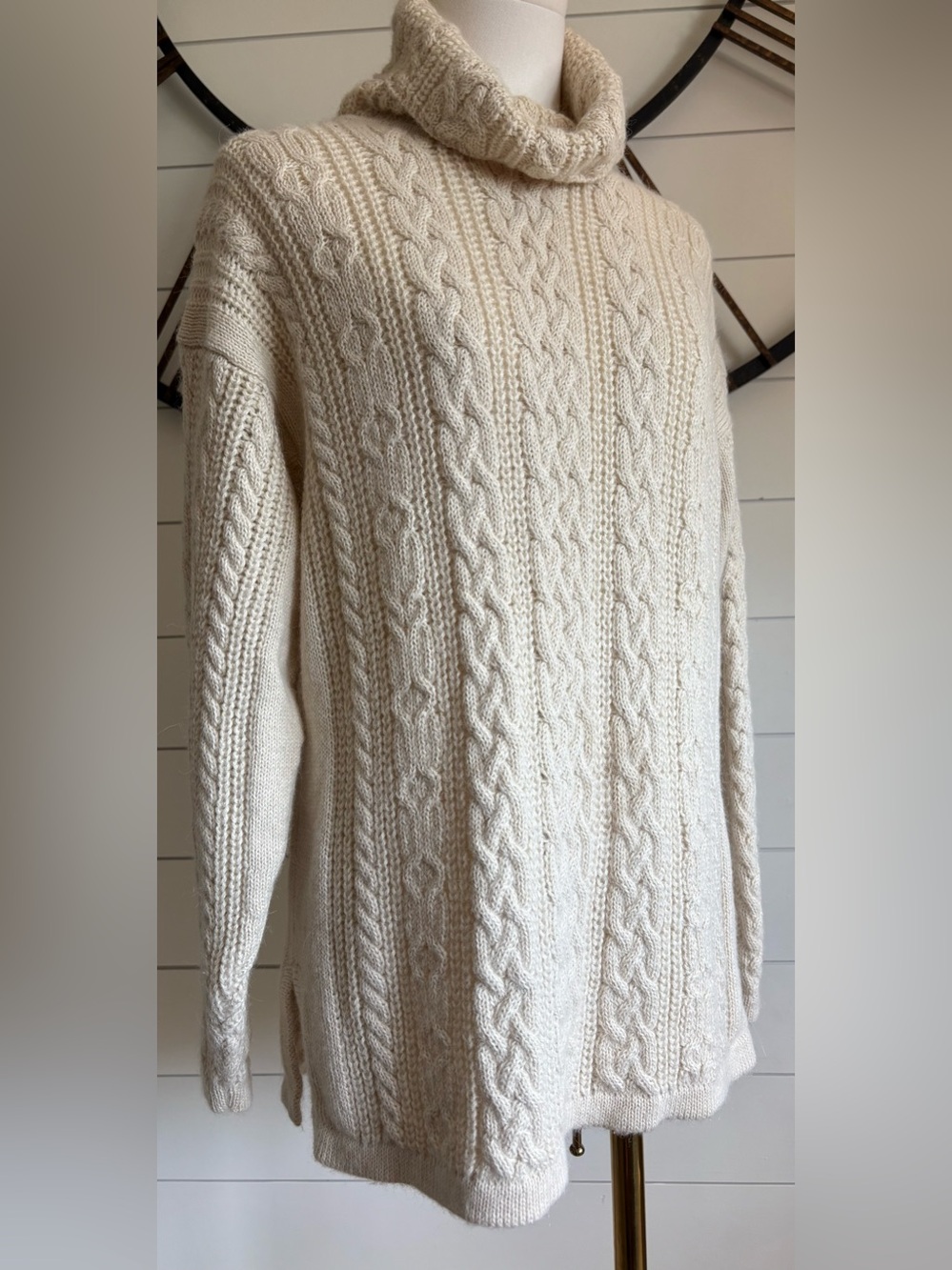 Deirdre McQuire Alpaca Cable Knit Turtleneck Sweater - Color Cream - Handmade - Picture 9 of 12